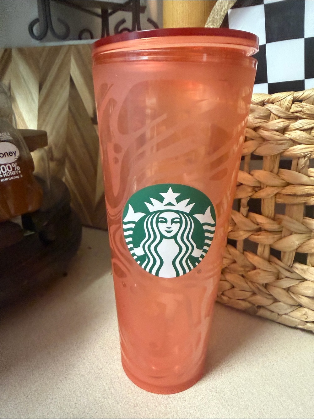 Starbucks Orange Translucent Tumbler with Green Logo